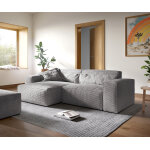 Canapé d'angle sirpio xl 270x170 cm velours côtelé gris argenté recamiere variable avec tabouret Canapé d'angle sirpio xl 270x170 cm velours côtelé gris argenté recamiere variable avec tabouret