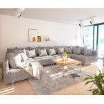 Canap� clovis xl gris clair tissu structur� modulaire