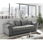 Canapé - lit caline 3 places vintage en velours gris avec coussins Canapé - lit caline 3 places vintage en velours gris avec coussins