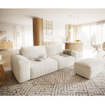 Grand canap lanzo xl 270x130 cm bouclee crme - blanc avec tabouret