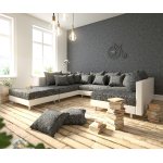 Canap panoramique clovis blanc noir modulable avec tabouret