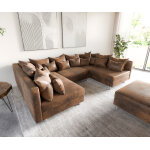 Canap� - panoramique clovis marron look vintage modulable avec tabouret