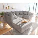 Canapé - panoramique clovis modulable gris clair tissu structuré tabouret Canapé - panoramique clovis modulable gris clair tissu structuré tabouret