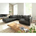 Canap� - panoramique clovis noir modulable avec tabouret