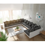 Canap� panoramique clovis xxl blanc noir pouf gauche