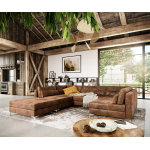 Canap - panoramique elio 300x185 cm simili cuir vintage marron antique avec pouf