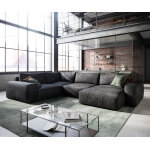Canap - canap panoramique lanzo l 330x230 cm imitation cuir vintage anthracite recamire variable