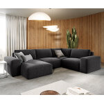 Canap� panoramique lanzo l 330x230 cm microfibre noir recami�re variable