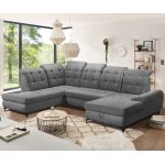 Canap - panoramique rhodos 345 x 228 cm tissu textur gris fonc pouf gauche
