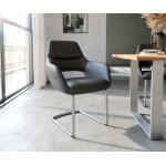 Cantilever yago - flex avec accoudoirs cuir v�ritable noir cantilever rond acier inoxydable