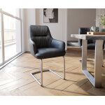 Cantilever zelia - flex avec accoudoirs cuir v�ritable noir cantilever rond acier inoxydable ressorts ...