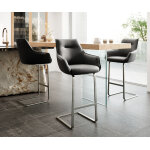 Chaise - de - bar alja - flex cuir vritable noir cadre luge plat acier inoxydable ressorts ensachs