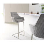 Chaise - de - bar alja - flex velours ctel gris argent pitement luge plat acier inoxydable ressorts ...