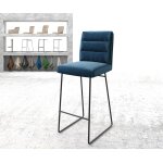 Chaise - de - bar pela - flex velours bleu cadre de patins métal Chaise - de - bar pela - flex velours bleu cadre de patins métal