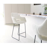 Chaise - de - bar yago - flex boucl� blanc pi�tement tra�neau m�tal noir ressorts ensach�s