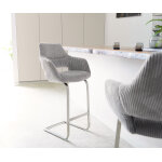 Chaise - de - bar yago - flex velours ctel gris argent pitement luge plat acier inoxydable ressorts ...