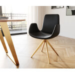 Chaise - pivotante ilia - flex avec accoudoirs cuir v�ritable noir cadre crois� angulaire or pivote sur ...