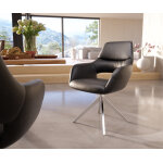 Chaise - pivotante yago - flex avec accoudoirs cuir v�ritable noir cadre crois� large acier inoxydable ...