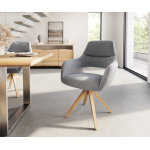 Chaise - pivotante yago - flex avec accoudoirs tissu textur� gris clair cadre en bois angulaire pivote ...