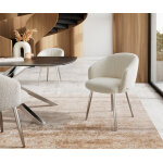 Chaise - de - salle - � - manger caja - flex avec accoudoirs boucl� blanc 4 pieds coniques acier inoxydable ...