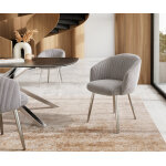 Chaise - de - salle - � - manger caja - flex avec accoudoirs c�tel� gris argent� 4 pieds coniques acier ...