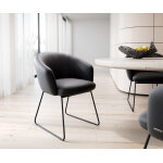 Chaise - de - salle - � - manger caja - flex avec accoudoirs cuir de vache noir pied trap�ze noir ressorts ...