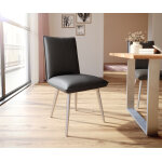 Chaise - de - salle - � - manger lelio - flex cuir v�ritable noir 4 - pieds conique acier inoxydable ...