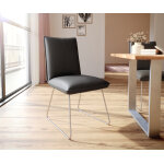 Chaise - de - salle - � - manger lelio - flex cuir v�ritable noir cadre patin acier inoxydable ressorts ...