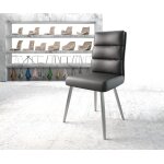 Chaise - de - salle - � - manger pela - flex cuir v�ritable noir 4 - pieds conique acier inoxydable ressorts ...