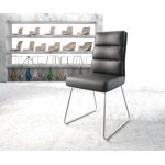 Chaise - de - salle - � - manger pela - flex cuir v�ritable noir cadre patin acier inoxydable ressorts ...