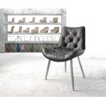 Chaise - de - salle - � - manger taimi - flex cuir v�ritable noir 4 - pieds conique acier inoxydable