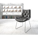 Chaise - de - salle - � - manger taimi - flex cuir v�ritable noir cadre patin acier inoxydable