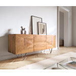 Design - buffet wyatt 175 cm 3d optique centrale acacia naturel acier inoxydable