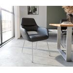 Fauteuil yago - flex avec accoudoirs cuir v�ritable noir cadre patin acier inoxydable