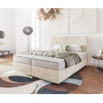 Lit - � - sommier - tapissier dream - well 160x200 cm velours c�tel� beige avec matelas et surmatelas ...
