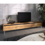 Lowboard stonegrace 240 cm acacia naturel 4 portes pied ovale inox