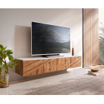 Meuble - tv bahan 175 cm mangue teck 2 portes 2 tiroirs plateau marbre blanc flottant Meuble - tv bahan 175 cm mangue teck 2 portes 2 tiroirs plateau marbre blanc flottant
