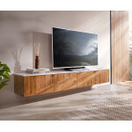 Meuble - tv bahan 200 cm mangue teck 4 portes plateau marbre blanc flottant Meuble - tv bahan 200 cm mangue teck 4 portes plateau marbre blanc flottant
