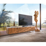Meuble - tv bahan 200 cm mangue teck 4 portes plateau marbre blanc pied d'angle en acier inoxydable Meuble - tv bahan 200 cm mangue teck 4 portes plateau marbre blanc pied d'angle en acier inoxydable