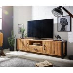 Meuble - tv crompton 200 cm mango naturel m�tal noir 2 portes 1 tiroir 1 compartiment