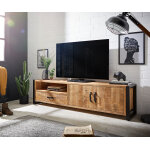 Meuble - tv crompton 200 cm mango naturel m�tal noir 2 portes 1 tiroir 1 compartiment