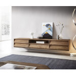 Meuble - tv eloi 200x40cm naturel teck 1 compartiment 5 tiroirs suspendu