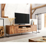 Meuble - tv nook 220 cm sheesham naturel 2 portes 4 tiroirs Meuble - tv nook 220 cm sheesham naturel 2 portes 4 tiroirs