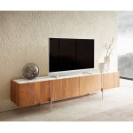 Meuble - tv secara 200 cm acacia naturel 4 portes marbre pieds inoxydable Meuble - tv secara 200 cm acacia naturel 4 portes marbre pieds inoxydable