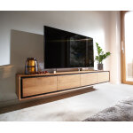 Meuble - tv stonegrace 200 cm acacia nature 4 portes placage pierre flottant