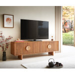 Meuble - tv surimu 175 cm acacia brun clair 4 portes liège - poignée pieds en bois Meuble - tv surimu 175 cm acacia brun clair 4 portes liège - poignée pieds en bois