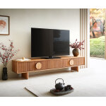 Meuble - tv surimu 200 cm acacia brun clair 4 portes poign�e en li�ge pieds en bois