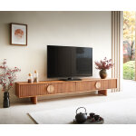 Meuble - tv surimu 240 cm acacia brun clair 4 portes poign�e en li�ge pieds en bois