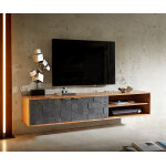 Meuble - tv teele 160 cm acacia naturel ardoise 2 portes suspendues