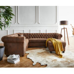 Salon chesterfield 266x200 cm marron matelass� ottoman droite